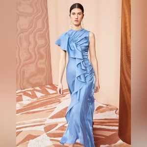 Ulla Johnson Lali ruched ruffled metallic chiffon gown